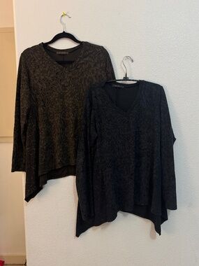 Pair of Cutloose v-neck tunics. Blue/Brown